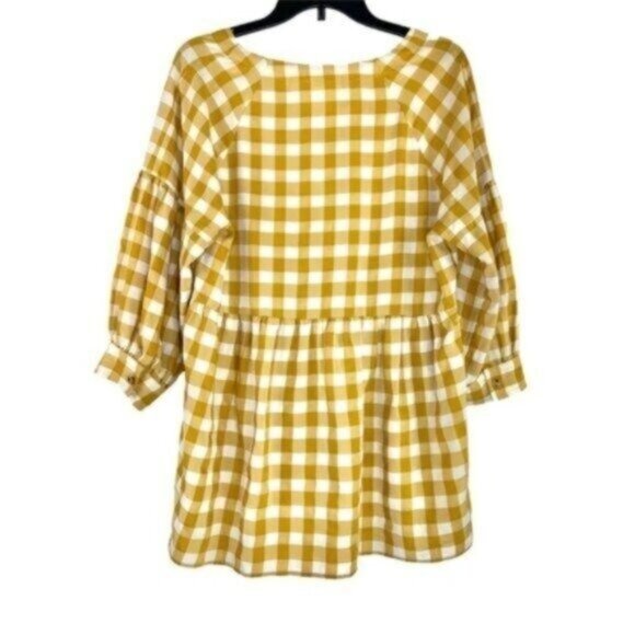 Maeve by Anthro Mustard Yellow Gingham Popover Blouse Vneck - Picture 6 of 6